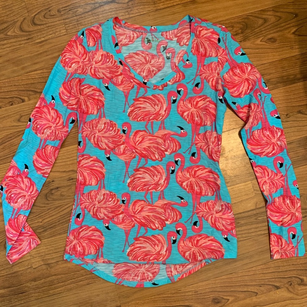 Lilly Pulitzer Amanda Long Sleeve Flamingo V-neck